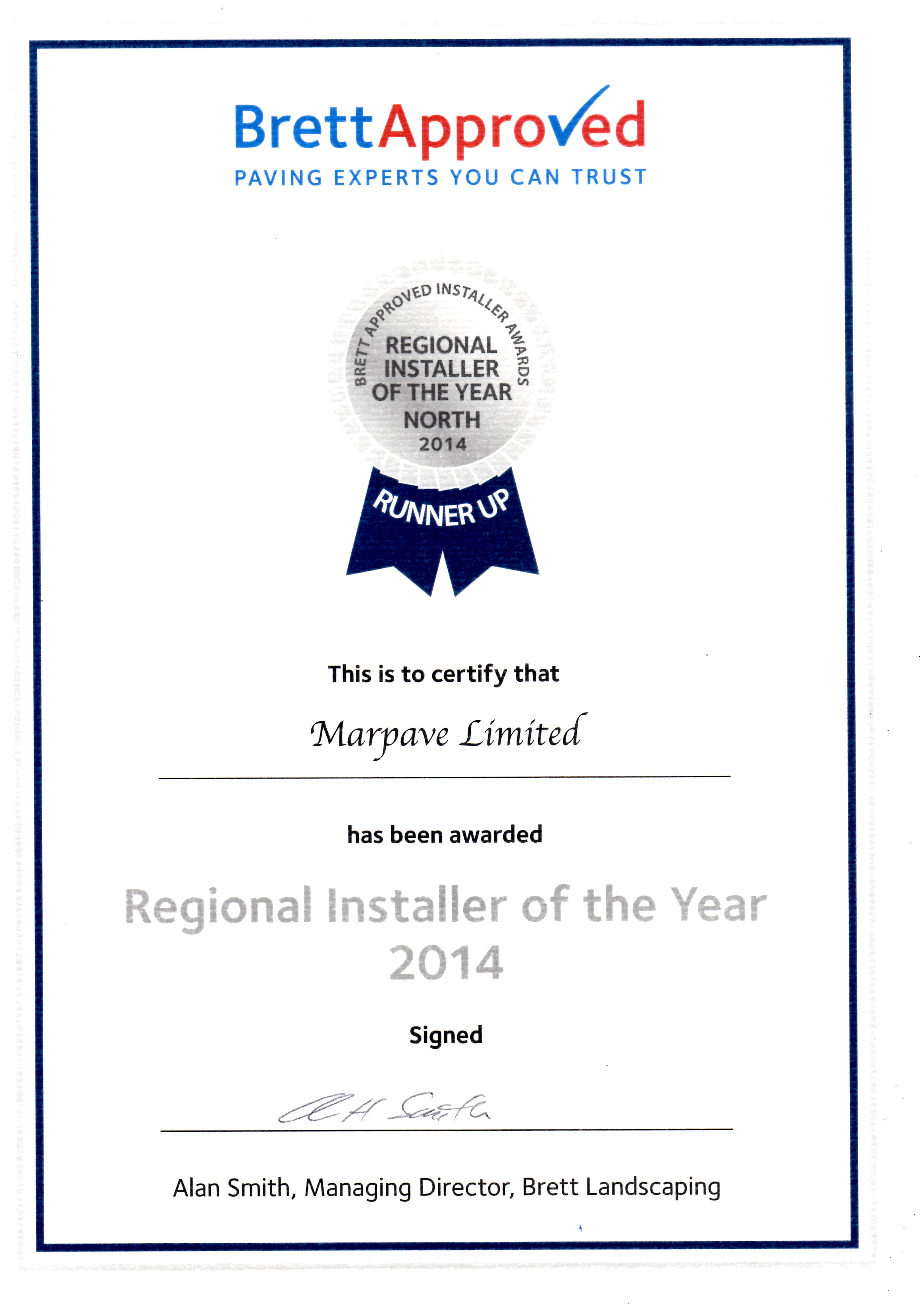 Regional Installer Of The Year Runner Up 2014